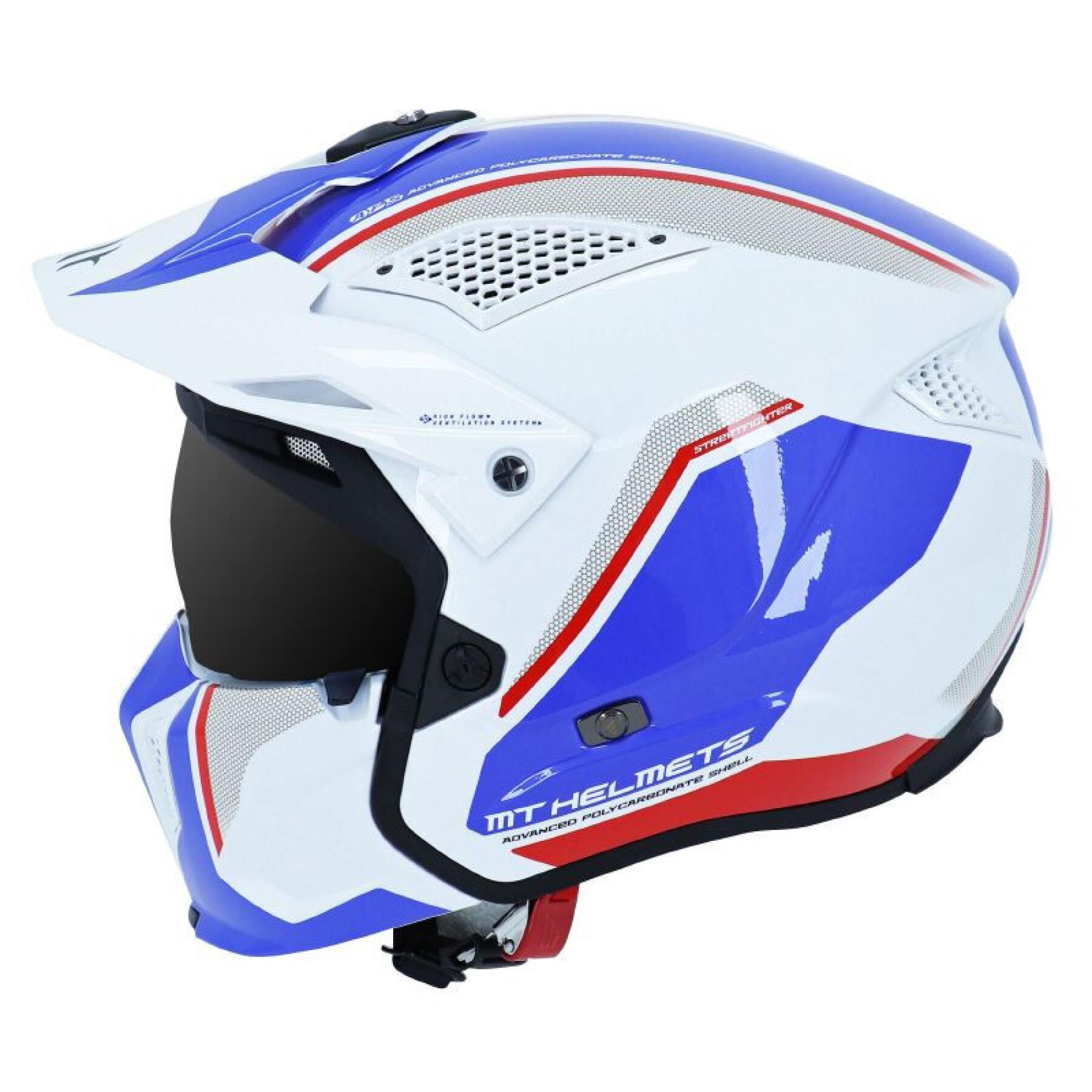 Casco scuro convertibile a scudo singolo con mentoniera rimovibile MT Helmets MT STREETFIGHTER SV SKULL (consegnato con uno scudo blu extra)